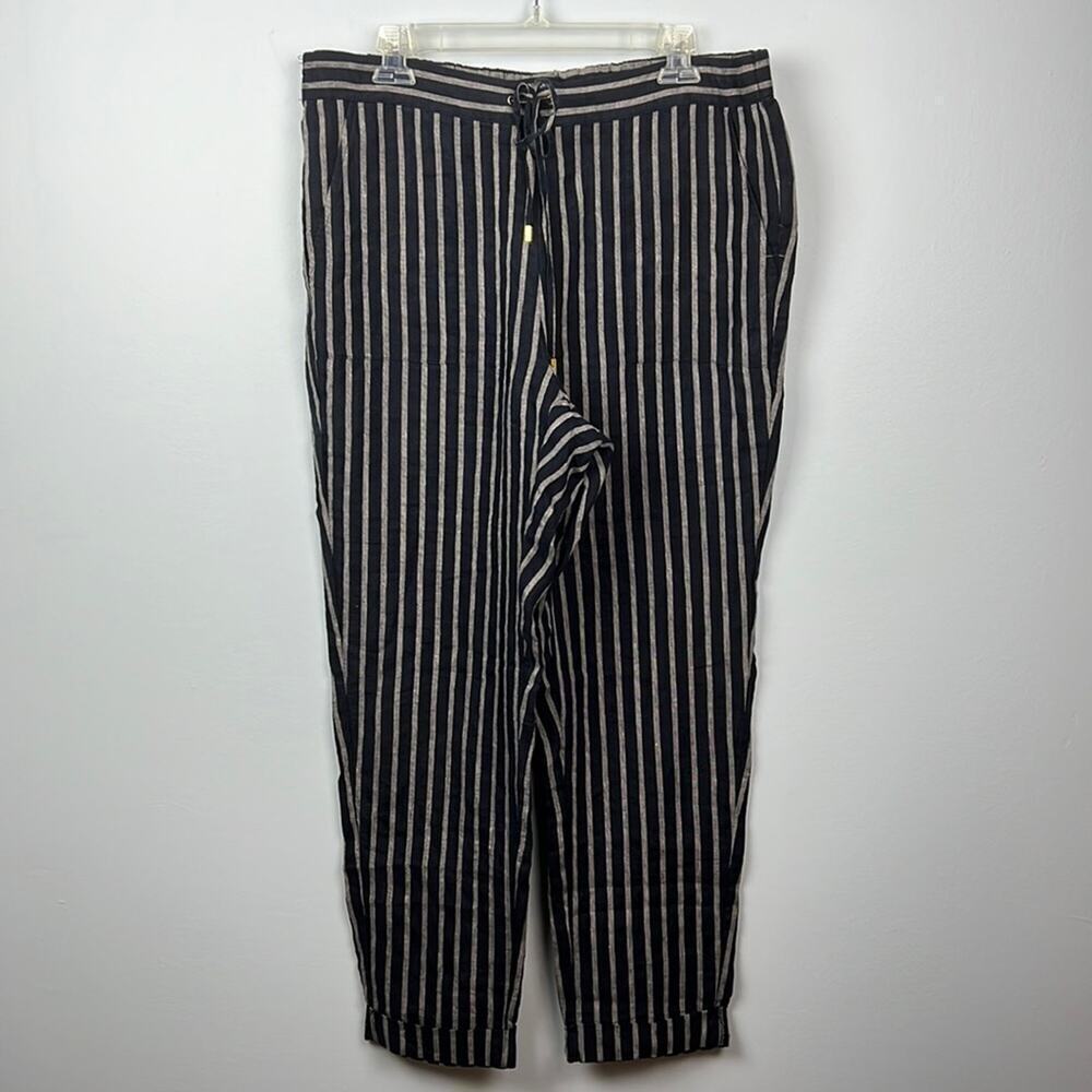 Ellen Tracy 100% linen vertical stripe wide leg cropped pants size large